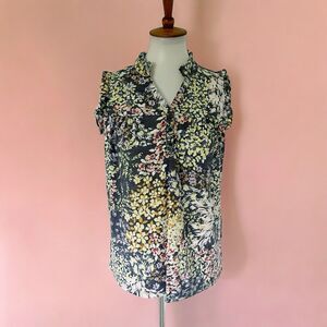 Maurices Blue Floral Ruffles Sleeveless Top Shirt Blouse Rayon Blend Sz S Small